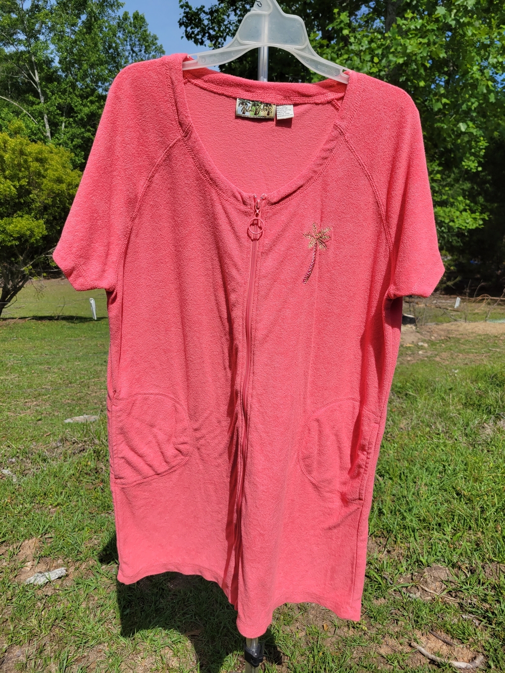 Tropical Vibes Womens Pink Zip Terry Swim Coverup